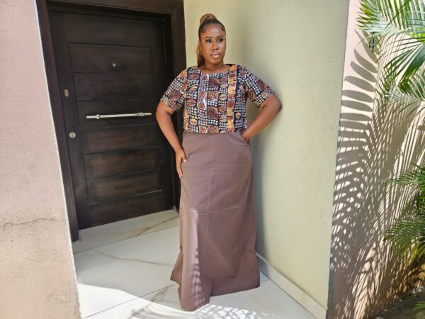 A line Denim Maxi Skirt with Ankara Crop Top