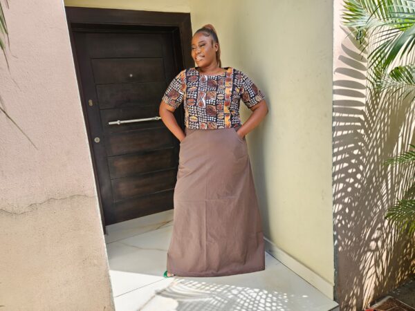 A line Denim Maxi Skirt with Ankara Crop Top - Image 2